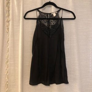 H&M black lacey silk blouse